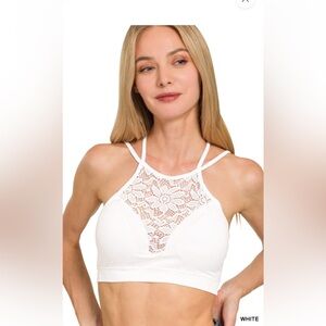 NWT! HIGH NECK LACE CUTOUT SEAMLESS BRALETTE W/ BACK DOUBLE STRAP BRA PADS